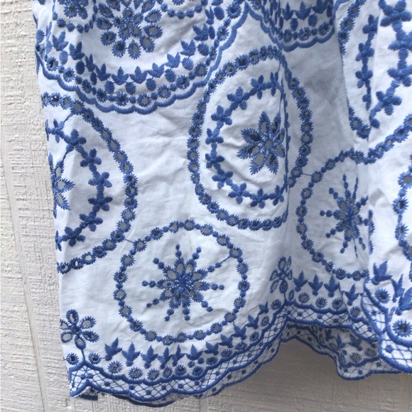 Zara Openwork embroidered floral eyelet Blue and White ruffle sleeves Maxi Dress - Picture 14 of 16